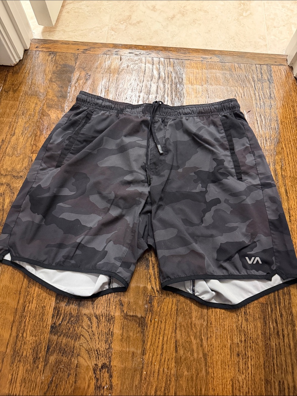 RVCA Black & Gray Camo Athletic Swim Trunks